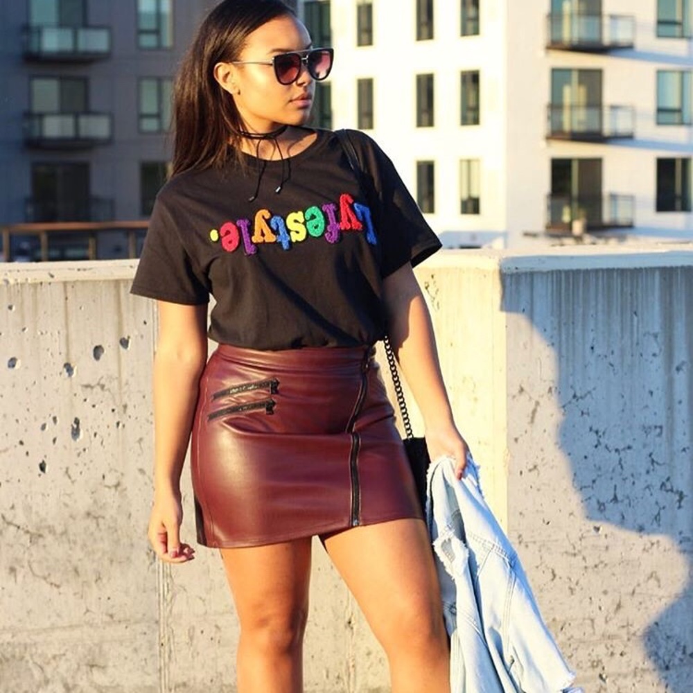 Burgundy Leather Skirt
